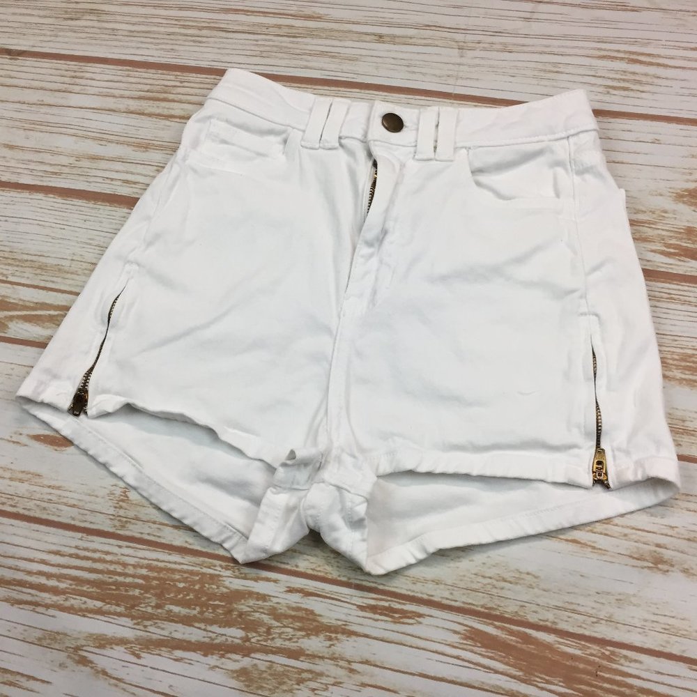 American Apparel White Side Zipper Hi-Rise Shorts
